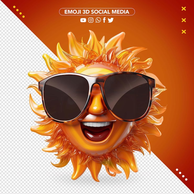 PSD grátis 3d emoji sol laranja com óculos escuros
