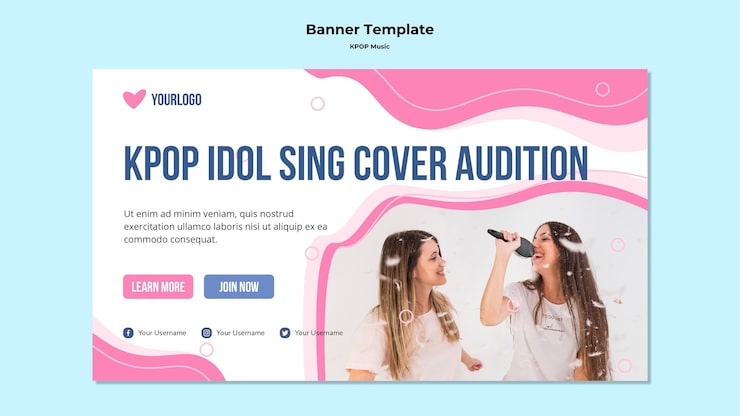 PSD grátis banner de k-pop com garotas cantando