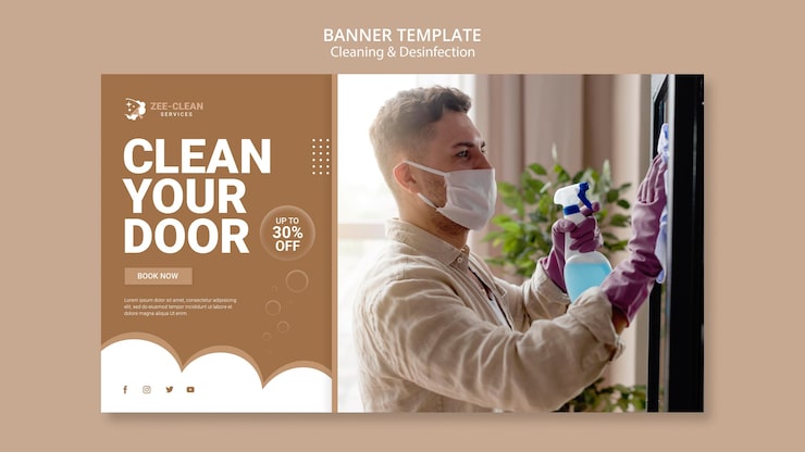 PSD grátis banner de modelo de limpeza e desinfecção
