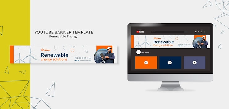 PSD grátis banner do youtube de solução de energia renovável