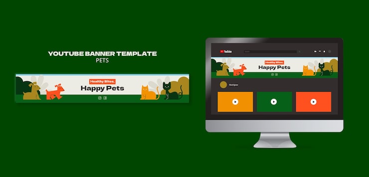 PSD grátis banner do youtube para comida de animais de estimação com design plano