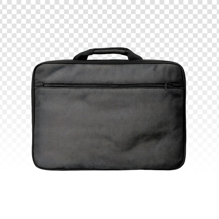 PSD grátis bolsa preta para laptop com alça e bolso com zíper isolada