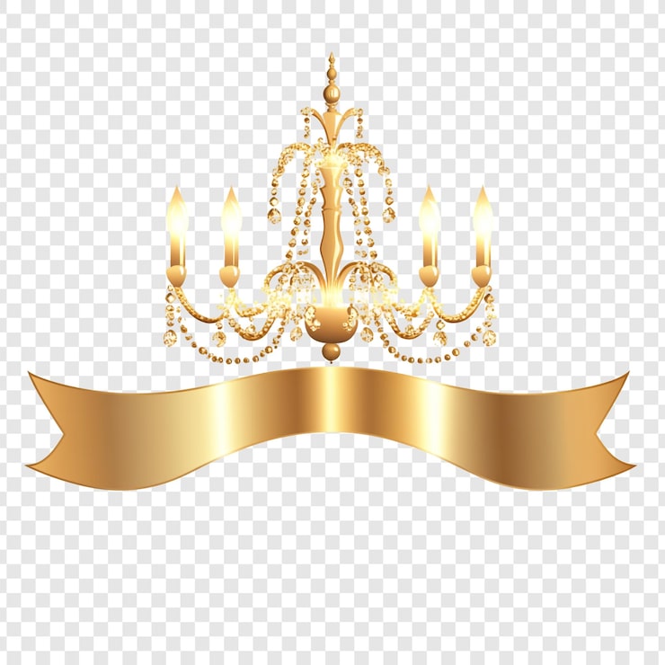 PSD grátis candelabro de ouro de luxo com bandeira de fita elegante