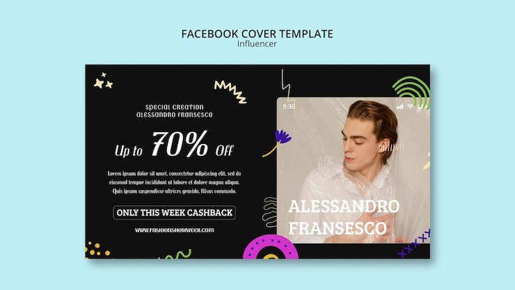 PSD grátis capa de facebook de influenciador desenhada a mão