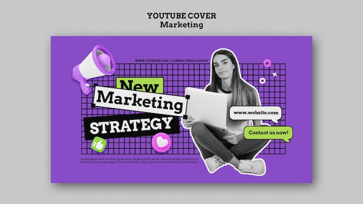 PSD grátis capa do youtube de marketing de design plano