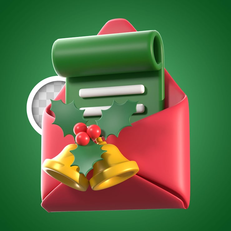 PSD grátis carta de natal com ilustração em 3d de visco