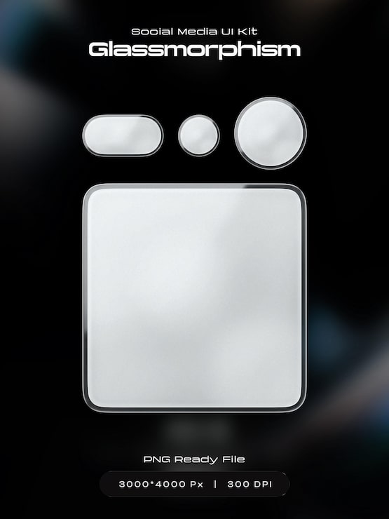 PSD grátis cartão de kit de ui de mídia social glassmorphism com efeito de vidro líquido fosco brilhante