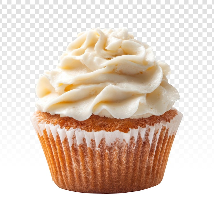 PSD grátis cupcake de baunilha doce com cobertura branca cremosa.