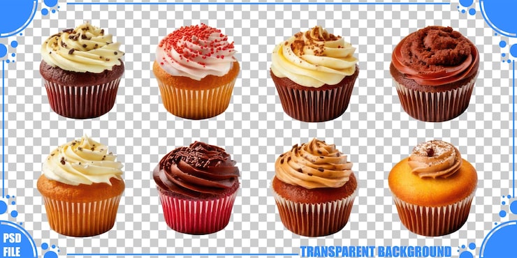 PSD grátis cupcakes variados em fundo transparente