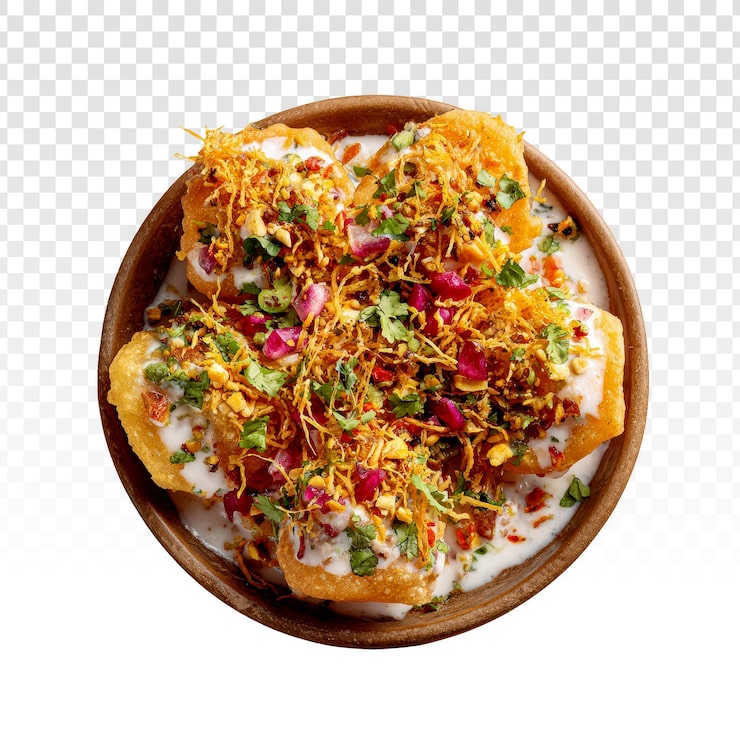 PSD grátis dahi bhalla chaat em uma tigela de madeira