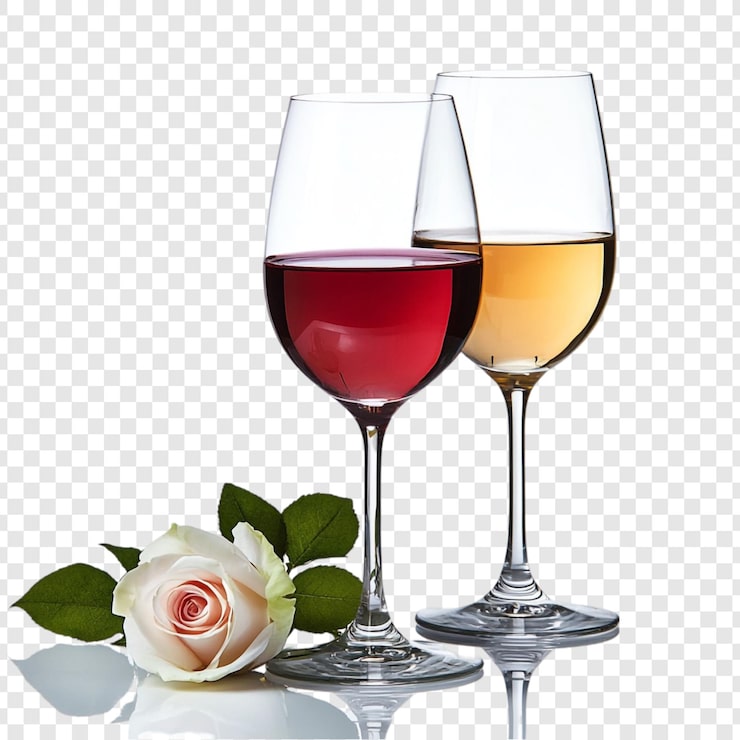 PSD grátis degustação romântica de vinho copos de vinho vermelho e branco com uma rosa