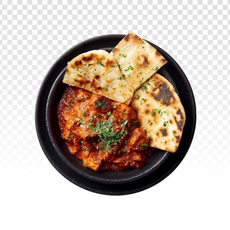PSD grátis delicioso frango indiano com manteiga e pão naan