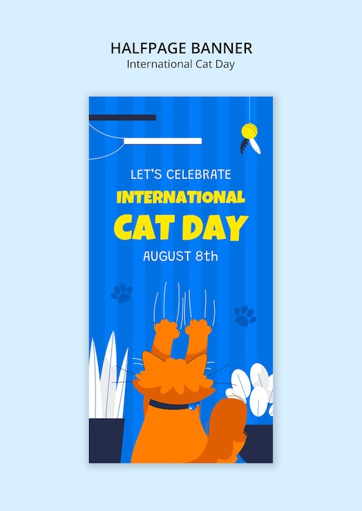 PSD grátis desenho de modelo do dia internacional do gato
