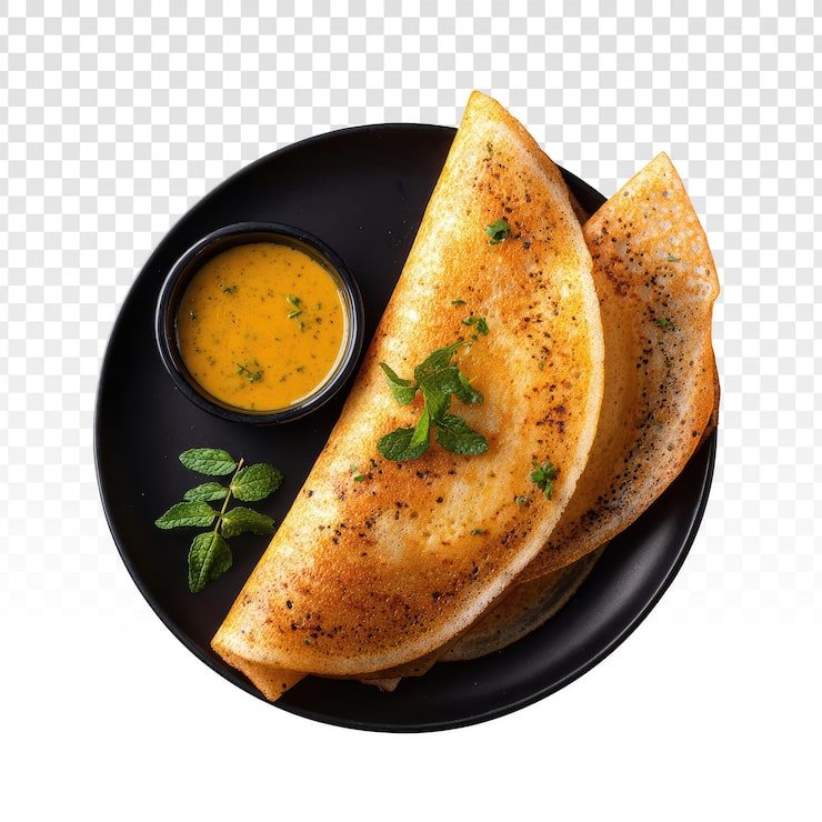 PSD grátis dosa crocante com chutney em um prato preto