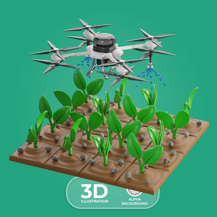 PSD grátis drone de pulverização autônomo para campos ilustração 3d