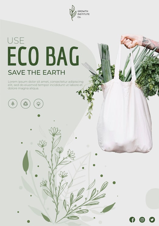 PSD grátis eco bag para legumes e compras flyer quadrado