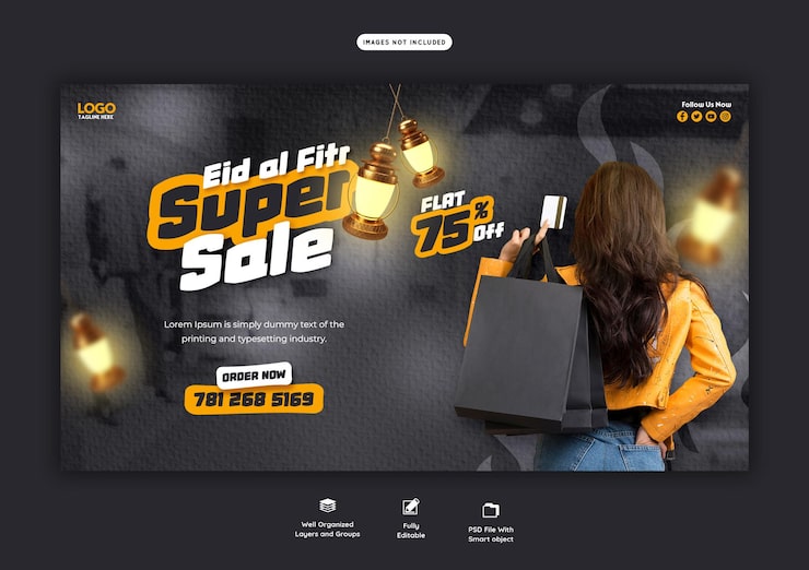 PSD grátis eid mubarak e eid ul fitr modelo de banner da web de mega venda