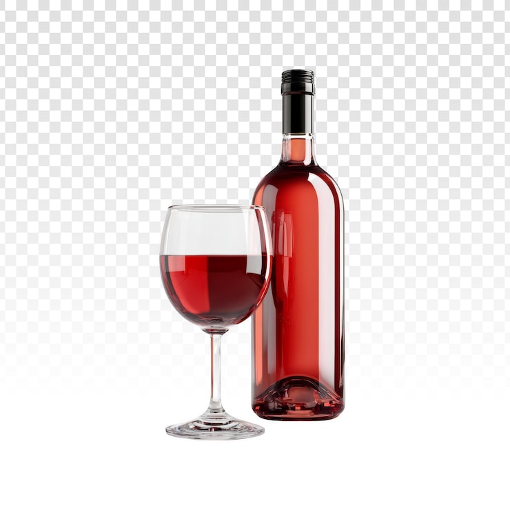 PSD grátis elegante garrafa e taça de vinho rosé prontas para uma bebida refrescante