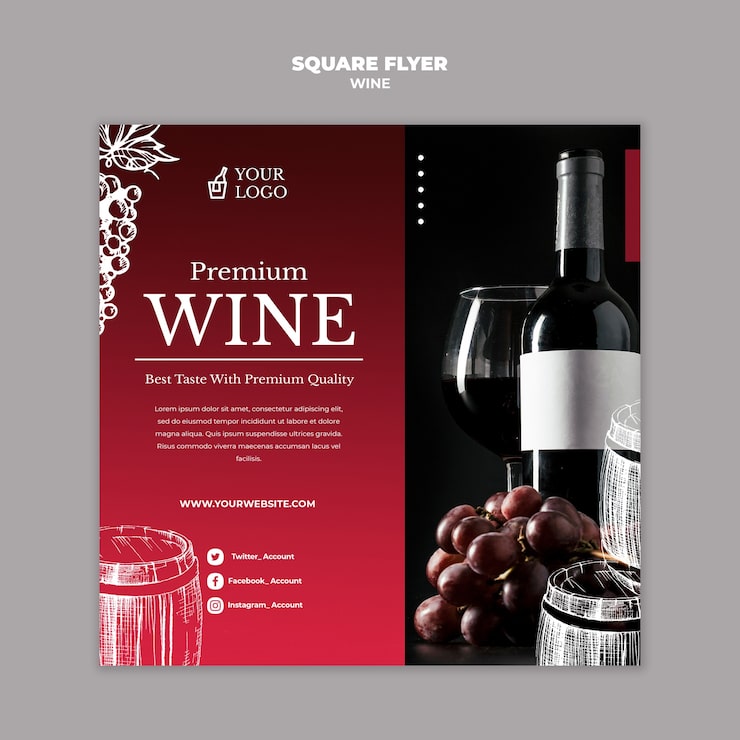 PSD grátis estilo de panfleto quadrado de degustação de vinhos