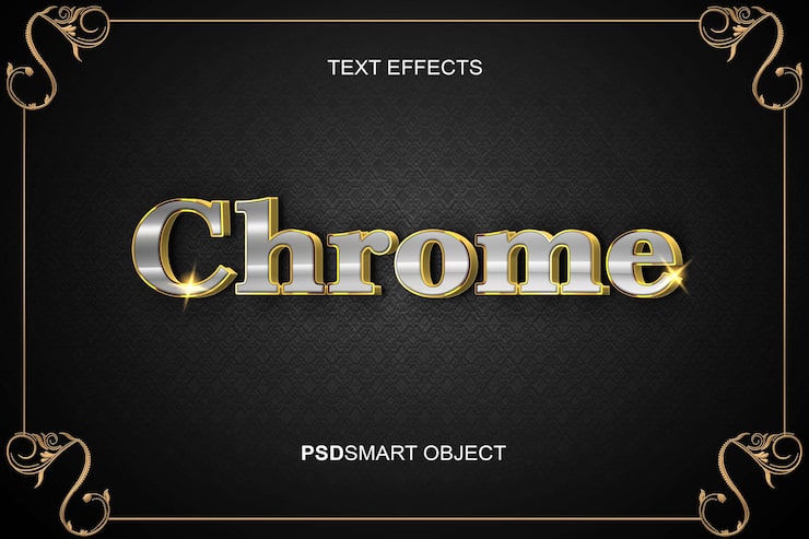 PSD grátis estilo de texto 3d luxuoso com efeito de texto editável cromado ouro
