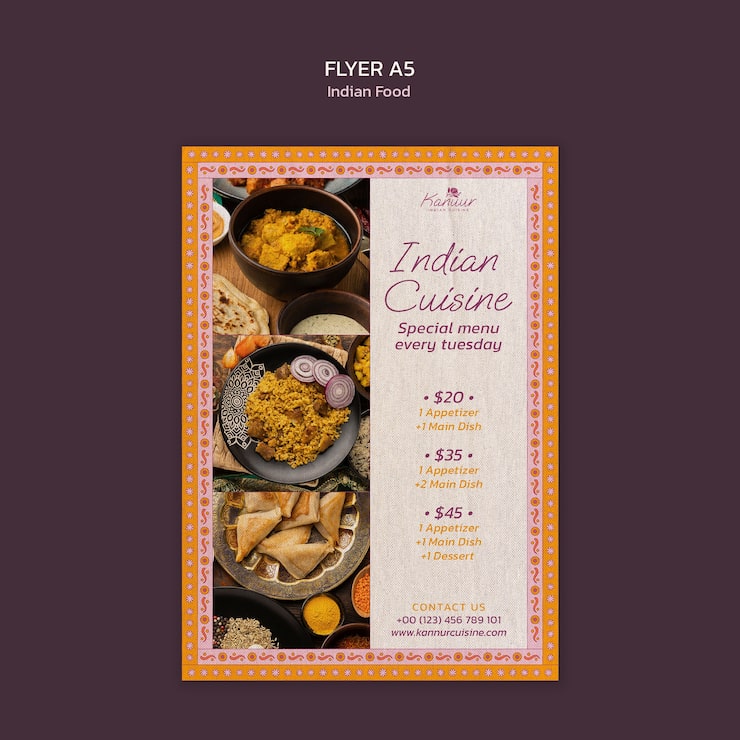 PSD grátis flyer de menu de cozinha indiana