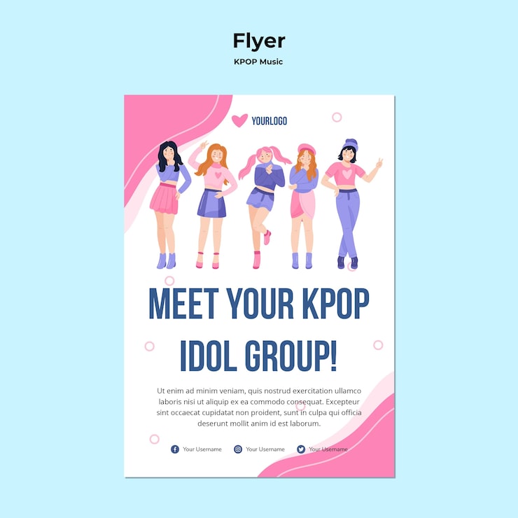 PSD grátis folheto k-pop com ilustração