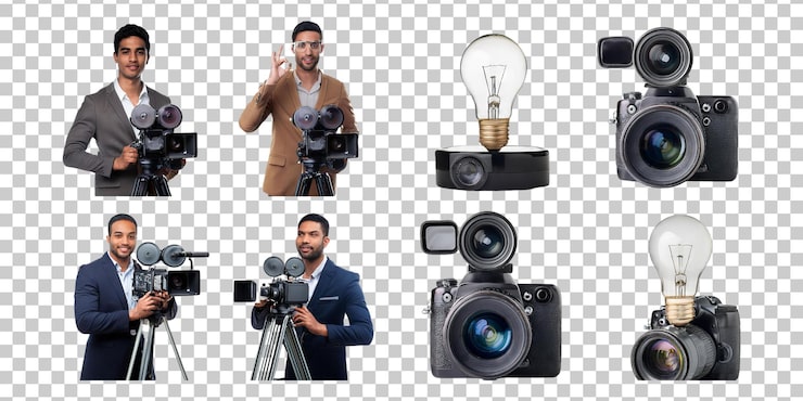 PSD grátis fotógrafo profissional com câmeras e equipamentos de iluminação