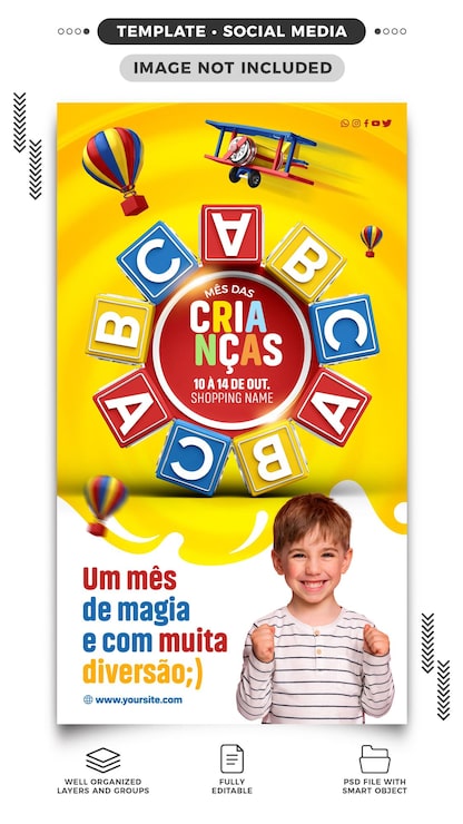 PSD grátis histórias de mídia social diversão de compras do mês das crianças