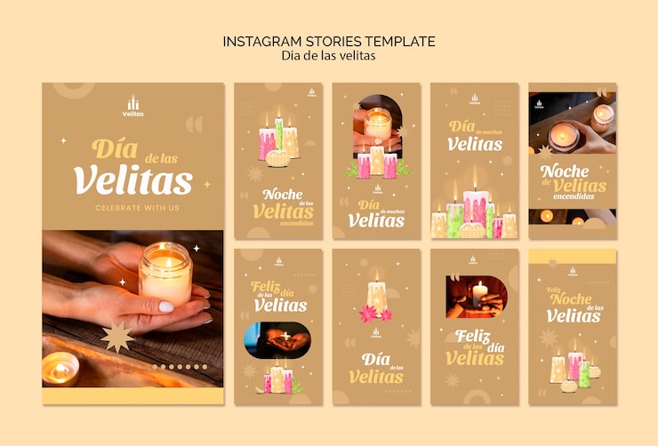 PSD grátis histórias do instagram da celebração do dia de las velitas