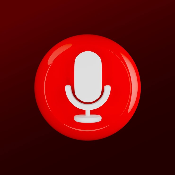 PSD grátis ícone de microfone 3d em círculo vermelho