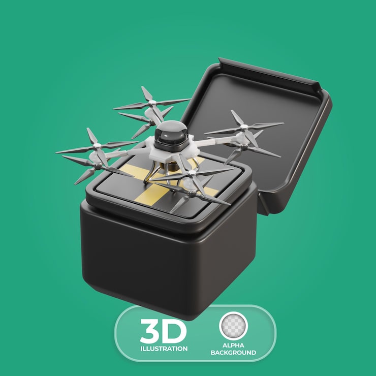 PSD grátis ilustração 3d da estação de carregamento de drones movidos a energia solar