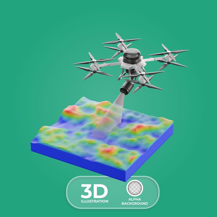 PSD grátis ilustração 3d de mapeamento ortomosaico de drones