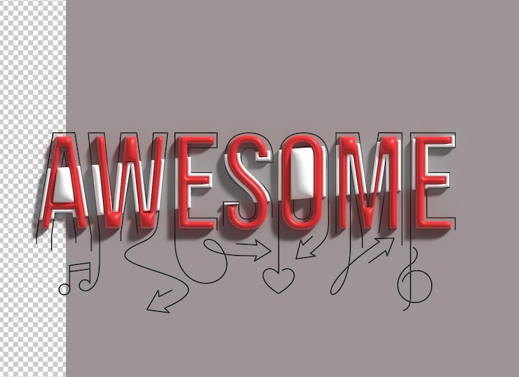 PSD grátis letras incríveis 3d line art transparent psd font design