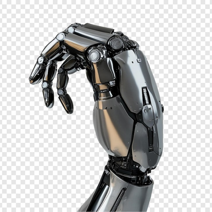 PSD grátis mão robótica futurística uma renderização 3d de um elegante braço robótico de cromo em uma pose relaxada