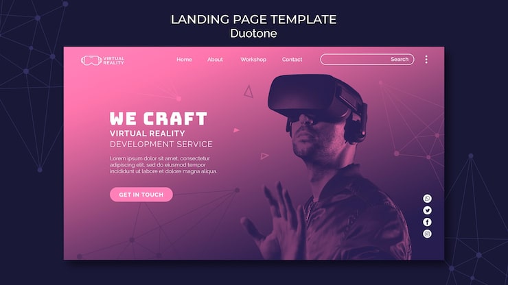 PSD grátis modelo da web de realidade virtual em duotone
