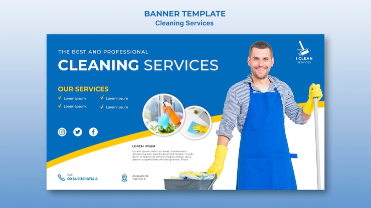 PSD grátis modelo de banner de conceito de serviço de limpeza