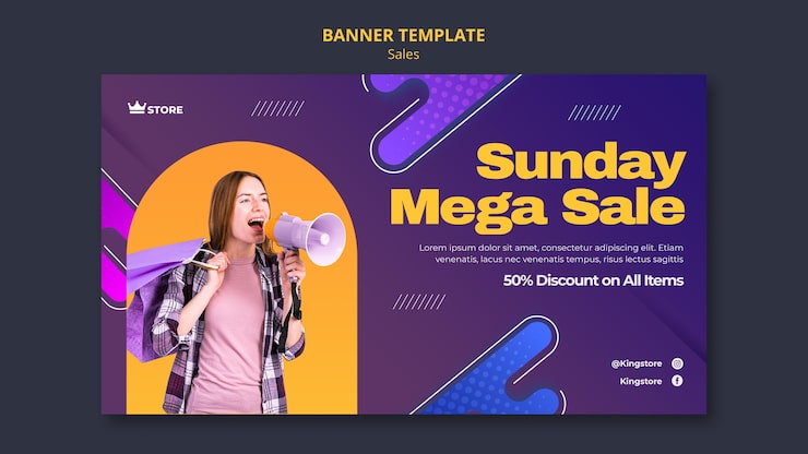 PSD grátis modelo de banner de mega venda de domingo