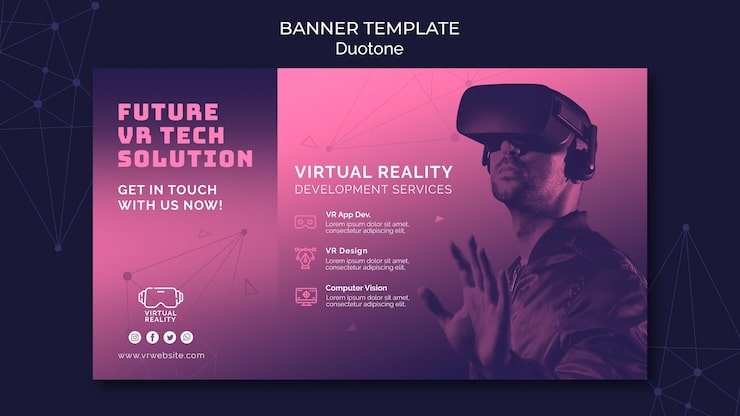 PSD grátis modelo de banner de realidade virtual em duotônico