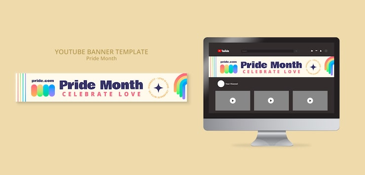 PSD grátis modelo de banner do youtube de celebração do mês do orgulho