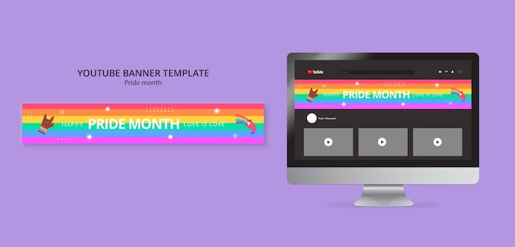 PSD grátis modelo de banner do youtube de celebração do mês do orgulho