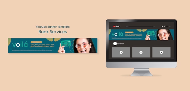 PSD grátis modelo de banner do youtube de serviços bancários