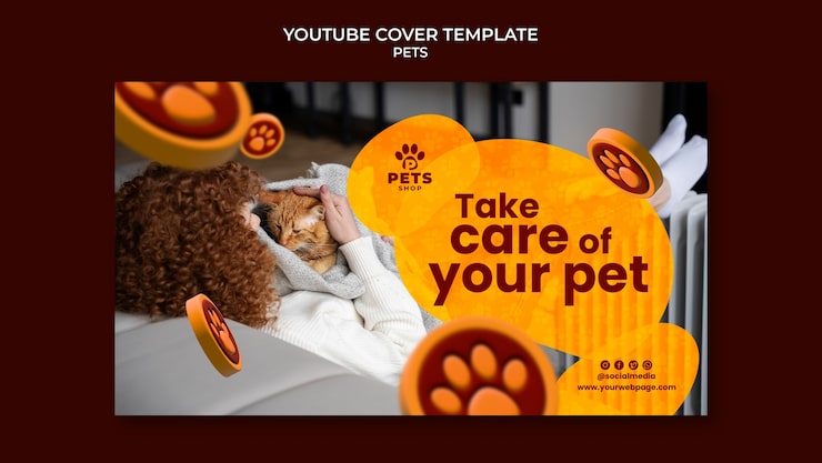 PSD grátis modelo de capa do youtube de cuidados com animais de estimação gradiente