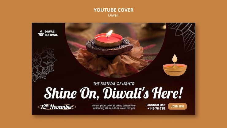 PSD grátis modelo de capa do youtube para a celebração do diwali