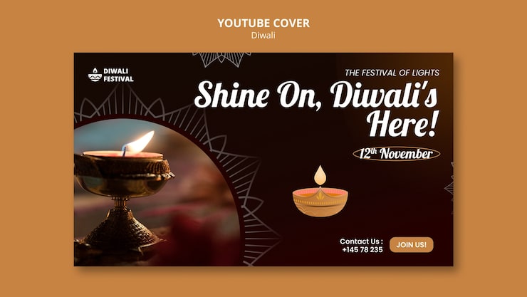 PSD grátis modelo de capa do youtube para a celebração do diwali