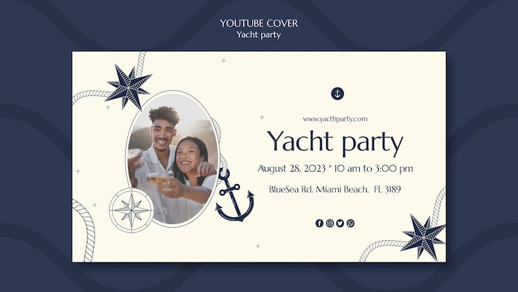 PSD grátis modelo de capa do youtube para celebração de festa de iate de luxo