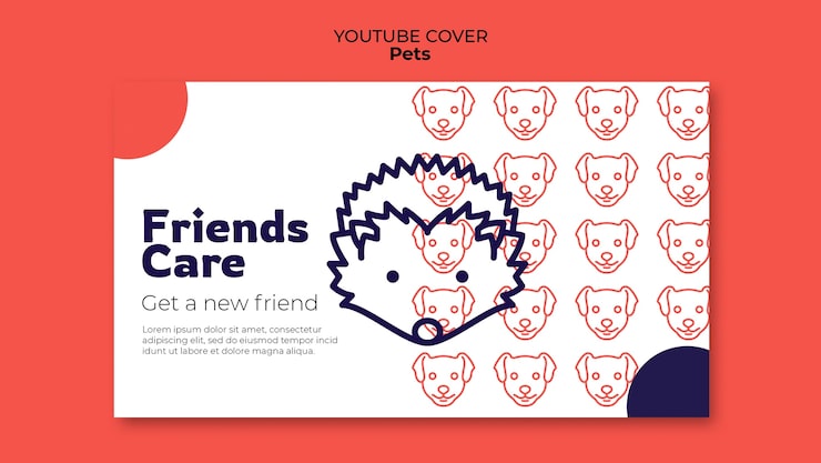 PSD grátis modelo de capa do youtube para cuidados com animais de estimação desenhados à mão