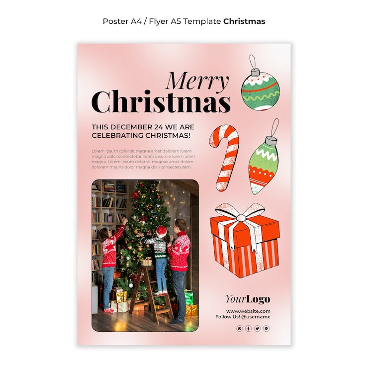 PSD grátis modelo de cartaz de celebração de natal gradiente