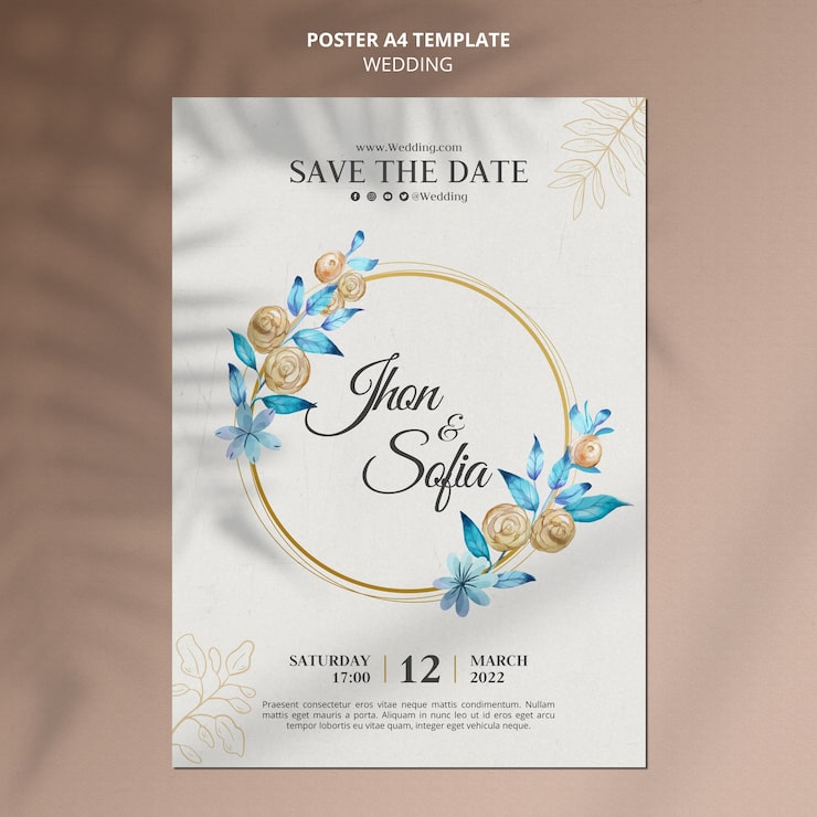 PSD grátis modelo de cartaz de convite de casamento floral