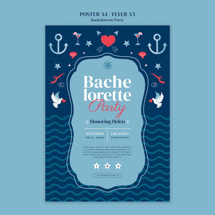 PSD grátis modelo de cartaz de festa de despedida de solteira de design plano