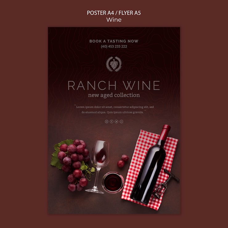 PSD grátis modelo de cartaz para degustação de vinhos com uvas